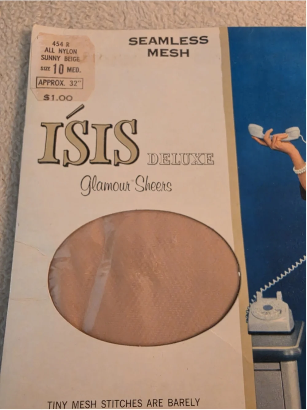 VTG 1960s Isis Deluxe Glamour Sheers Stockings WT Grant Co Sunny Beige 10 NOS